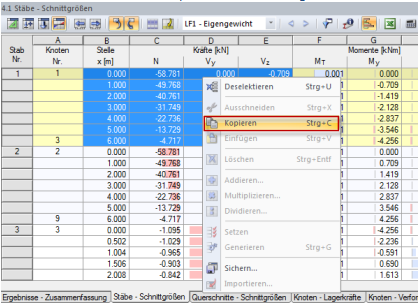Copying Internal Forces from RFEM/RSTAB Manually