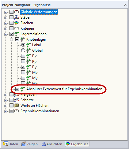 Results Navigator for Support Reactions