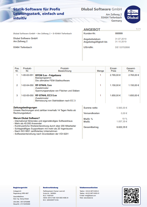 Example of Saved Quote