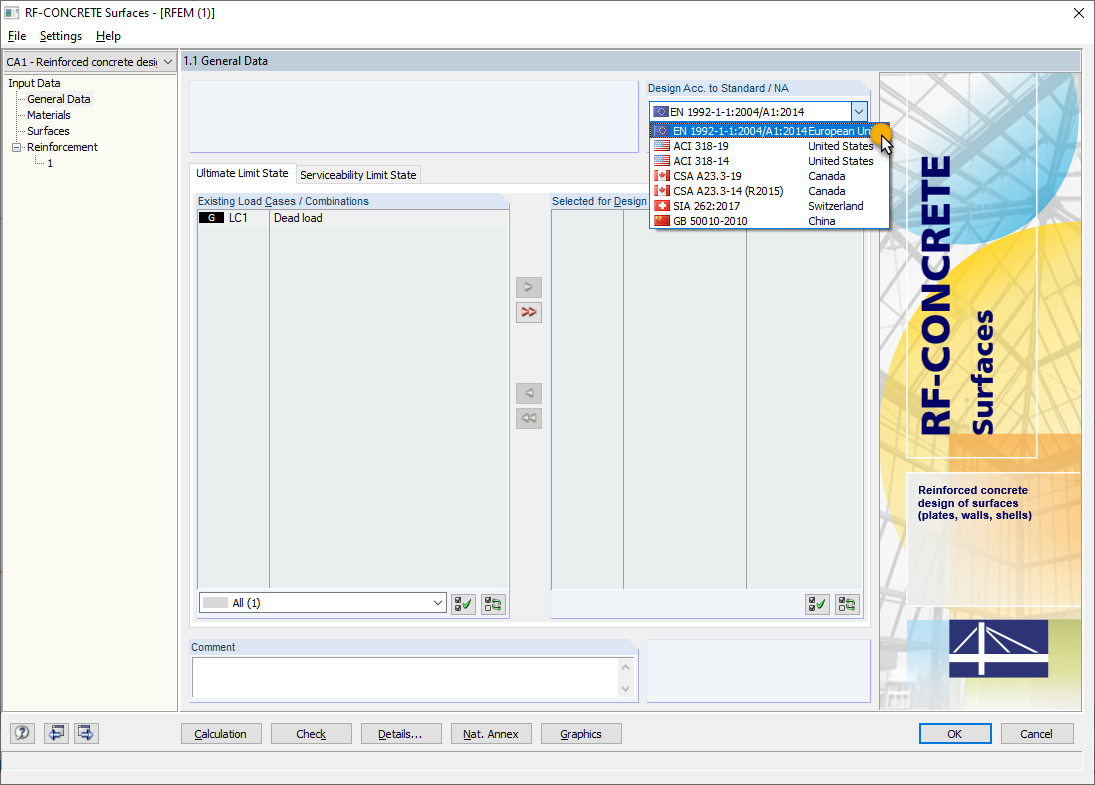 Selecting EC2 in RF-CONCRETE Surfaces