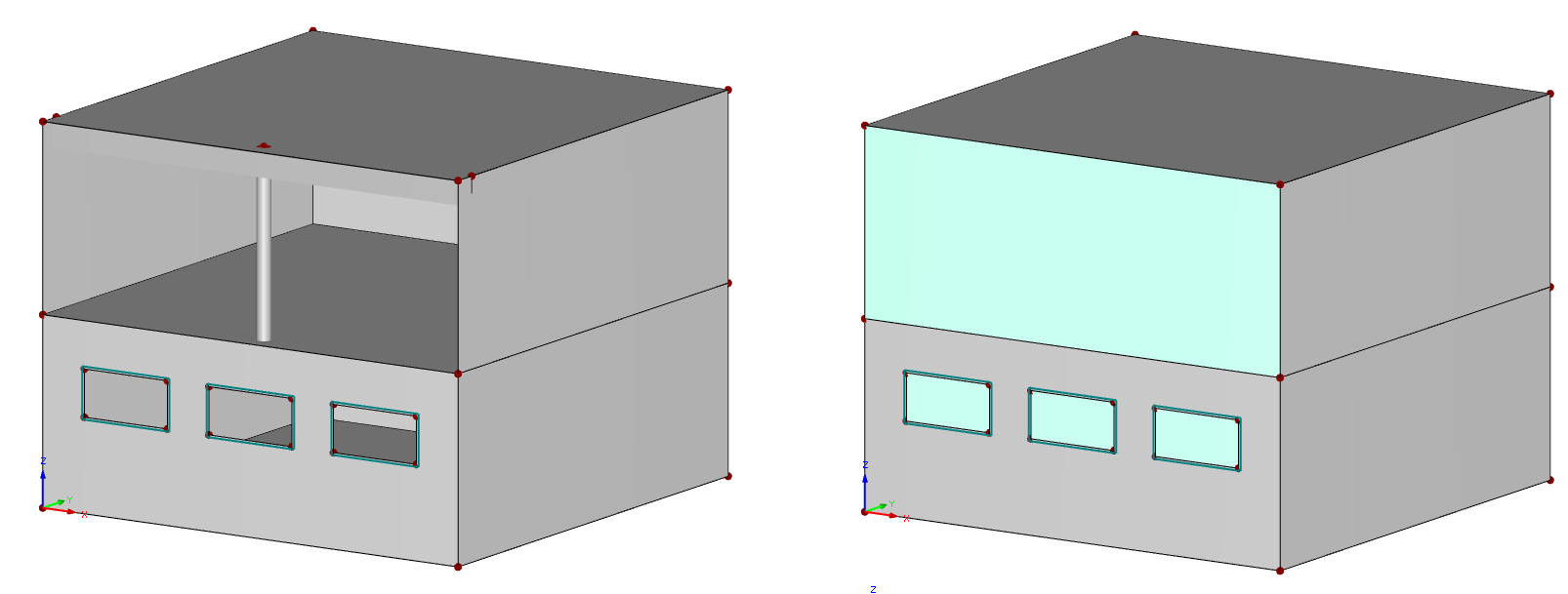 Main Structure with and Without Facade Surfaces