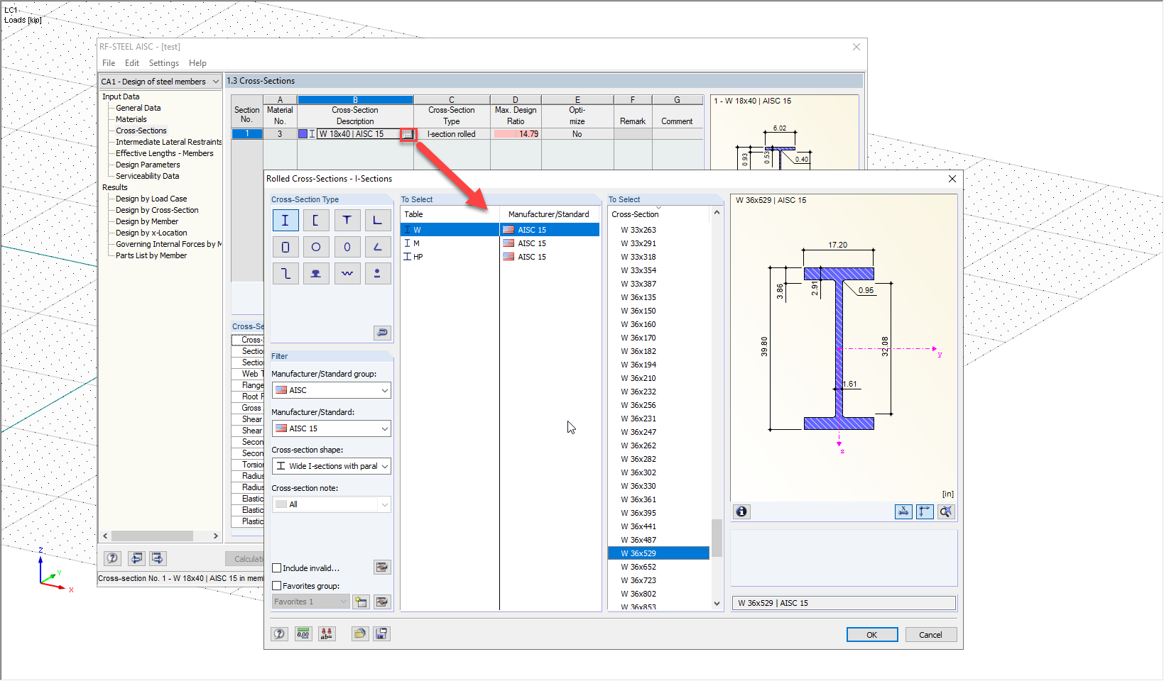 Manual Changing of Cross-Sections for Optimization