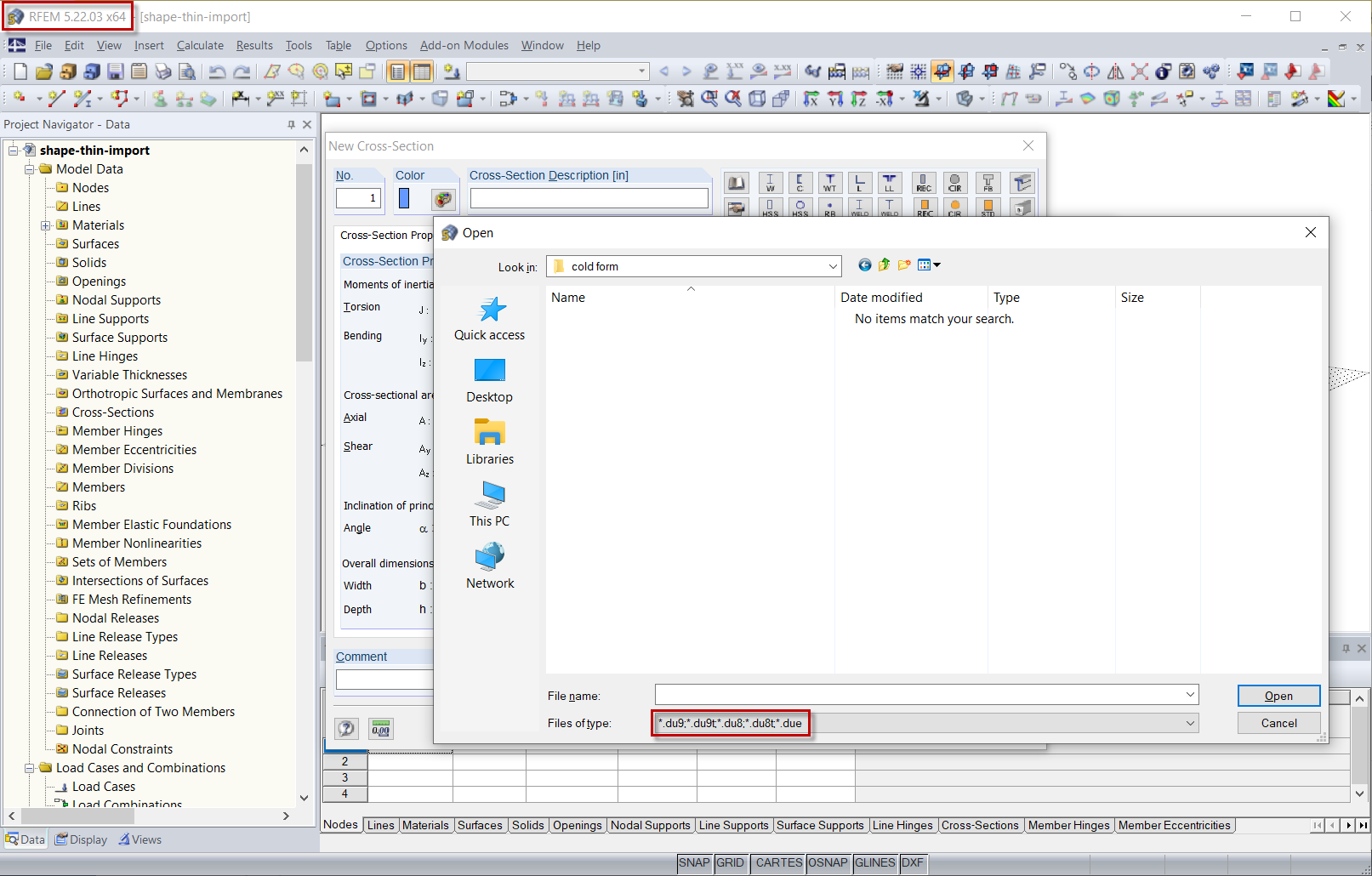 RFEM Versions 5.22.01 and Later Supporting Format *.du9 (SHAPE-THIN 9)
