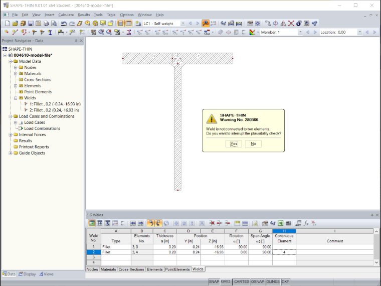 Error Message "Weld is not Connected to Two Elements"