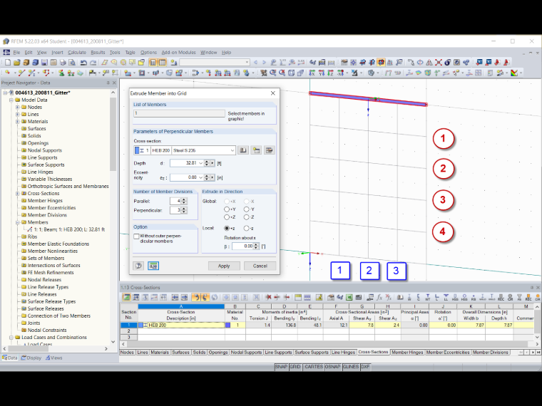 Dialog Box "Extrude Member into Grid"
