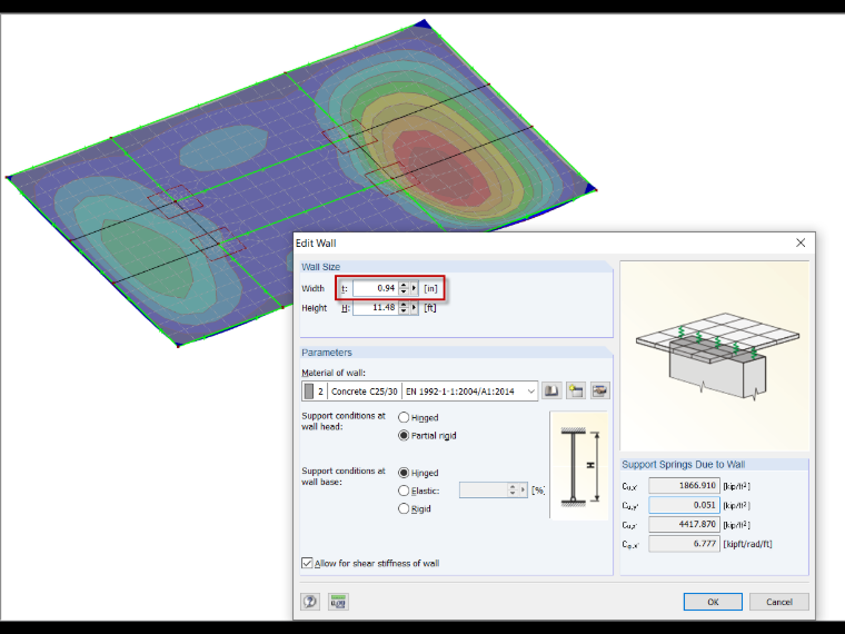 Dialog Box "Edit Wall" with Specification of Width "t" in [mm]