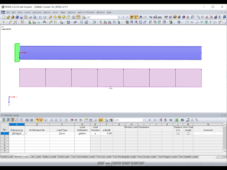 Member Load in Direction of Negative Local Member Axis z