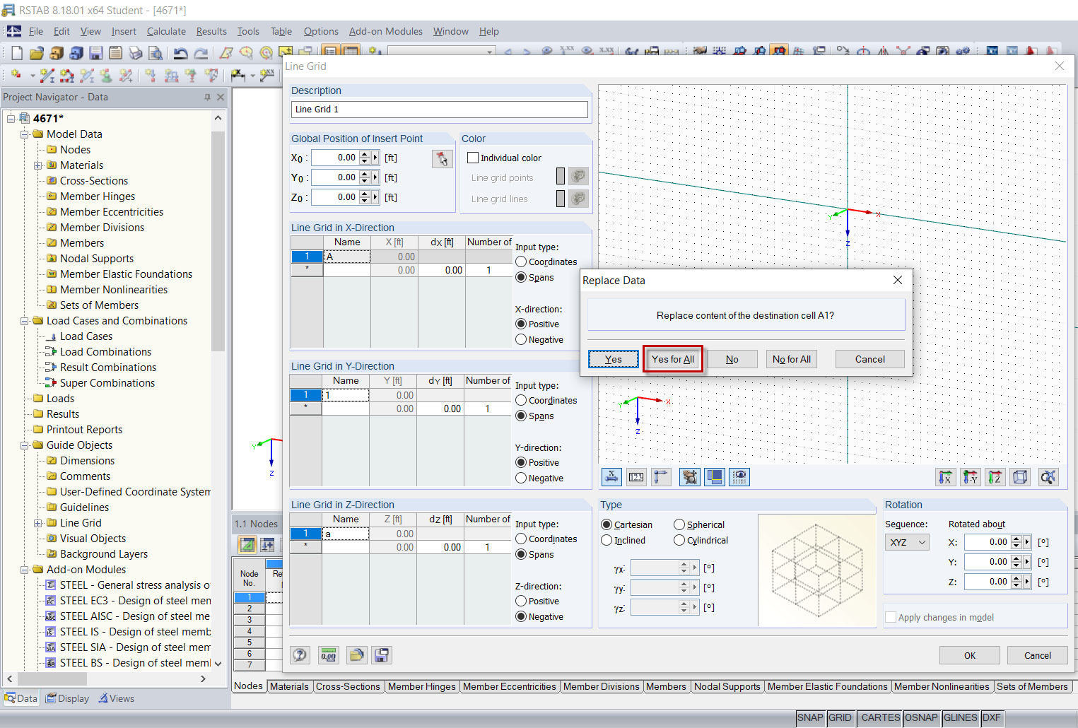 Inserting Values into Table of Line Grid