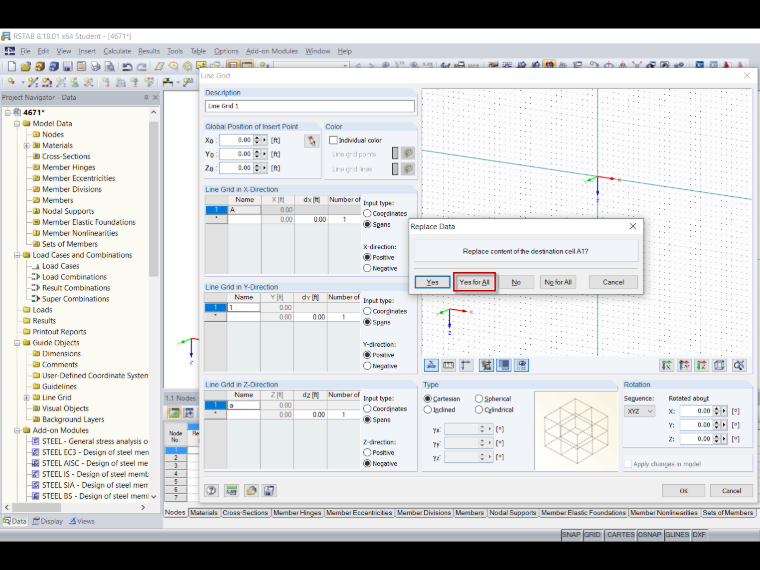Inserting Values into Table of Line Grid