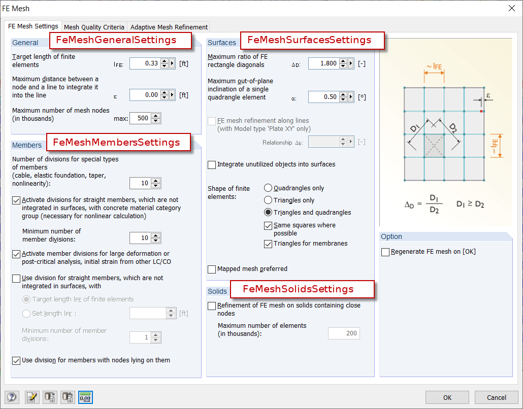 Available Elements of FE Mesh Settings via RF-COM Interface