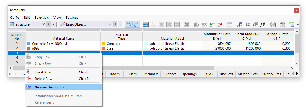Shortcut Menu in Table