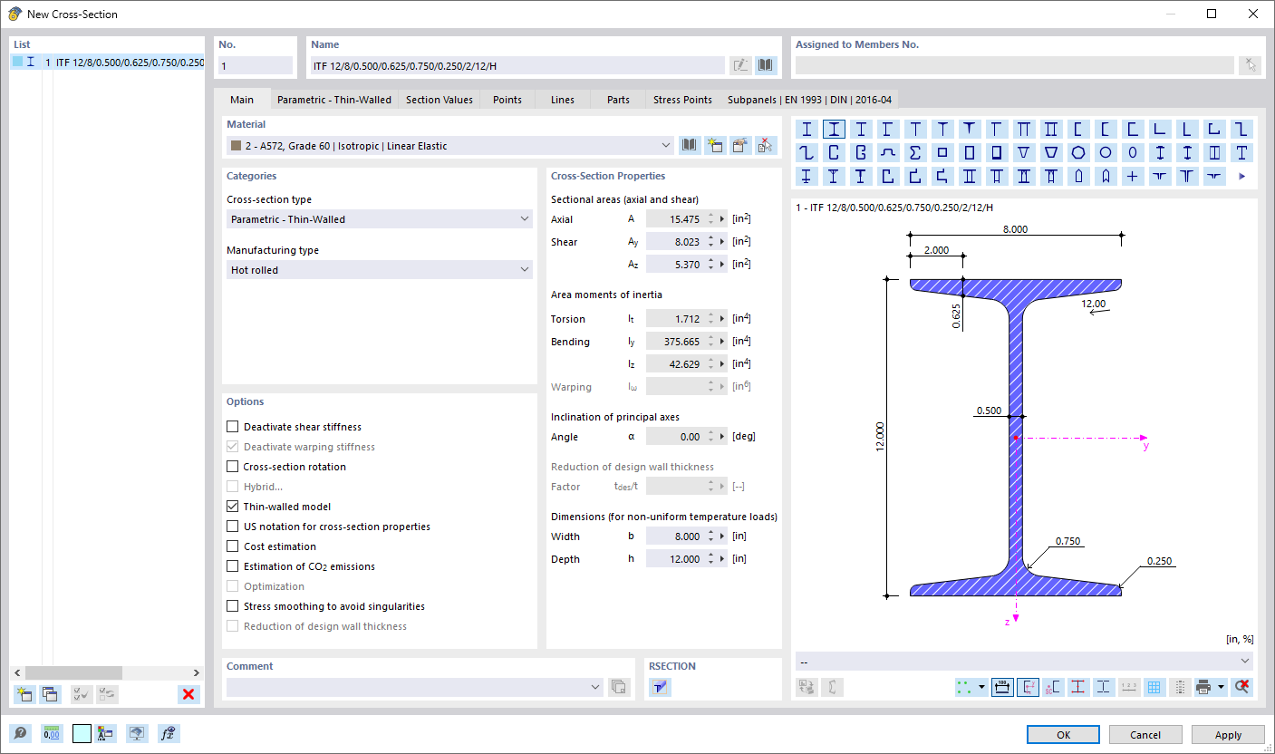 Dialog Box "New Cross-Section"
