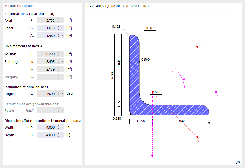 Section Properties and L-Section Axes
