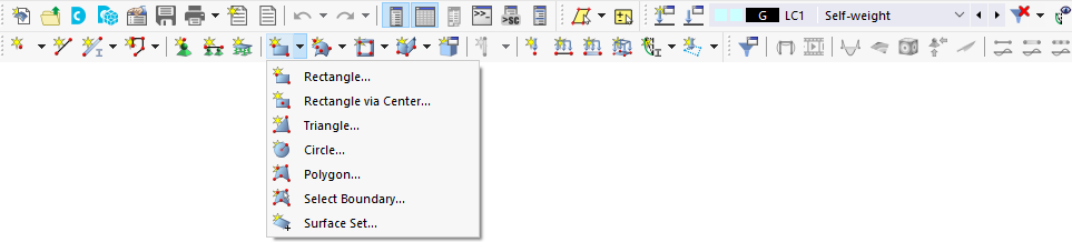 Toolbar with List Button "New Rectangular Surface"