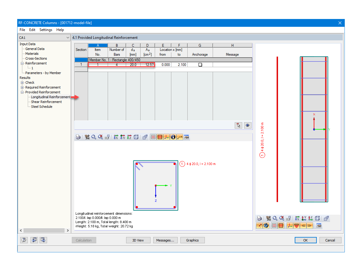 Provided Reinforcement Determined by RF-CONCRETE Columns