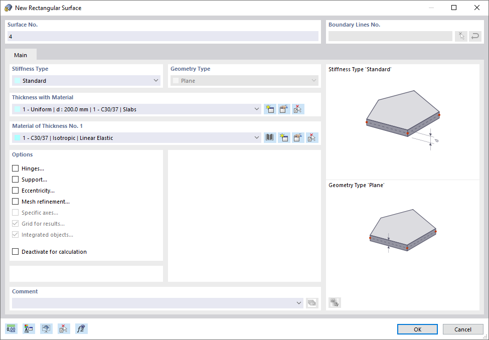 Dialog Box 'New Rectangular Surface'