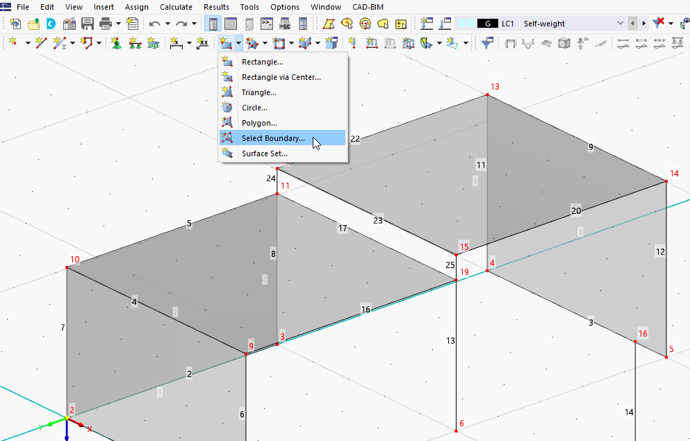 List of Surface Shapes with Button 'Select Boundary'