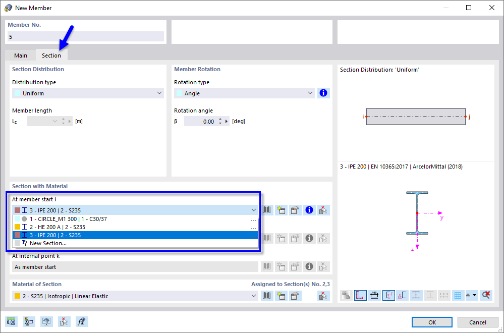 Selecting IPE 200 Section