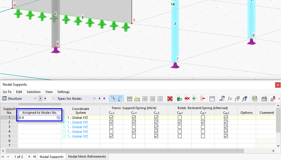 Defining Nodal Supports in Table