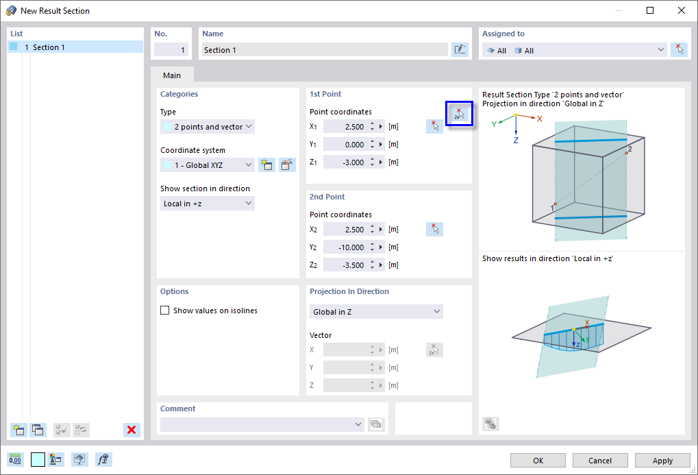 'New Result Section' Dialog Box