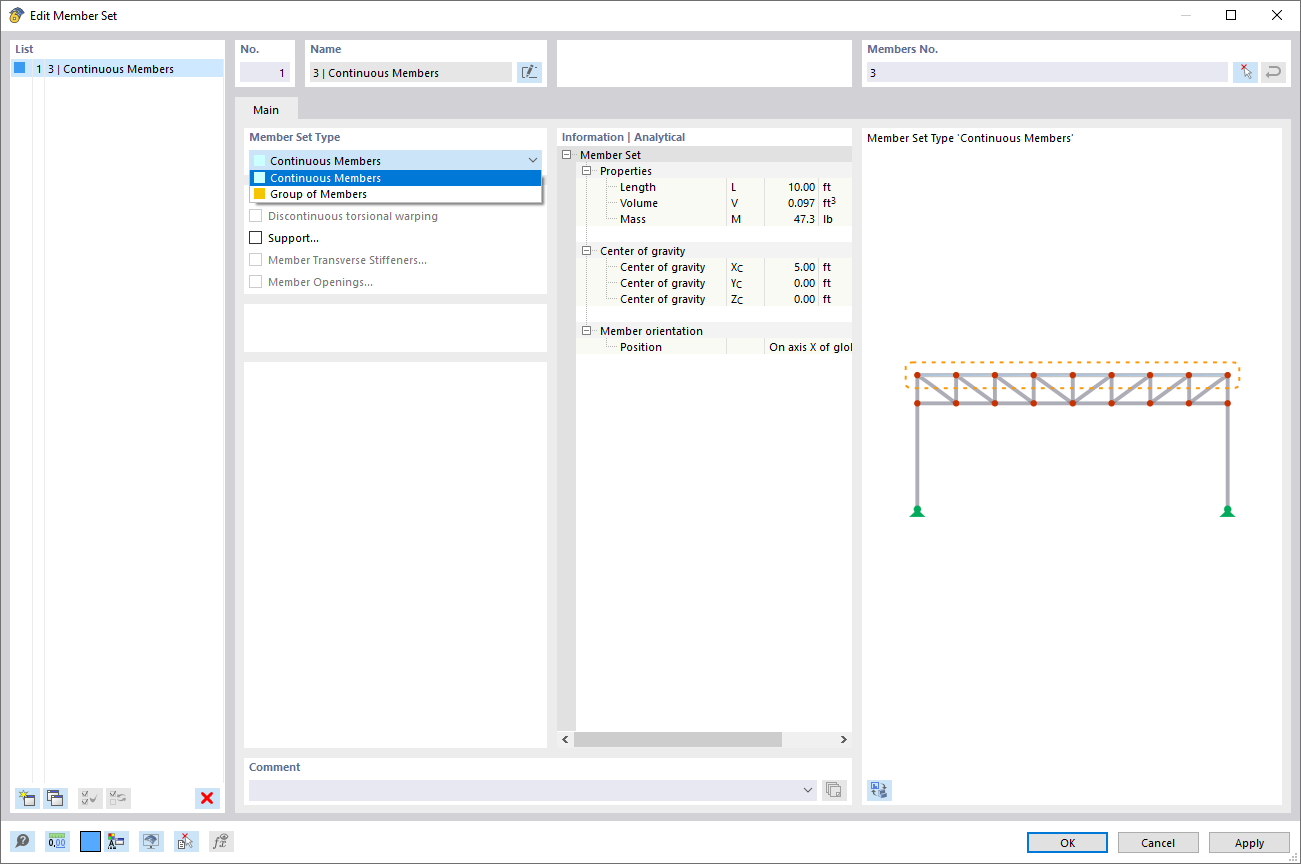 Dialog Box "New Member Set"