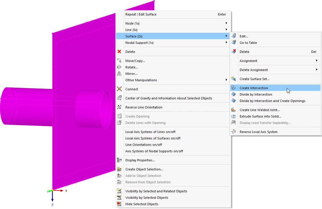 Creating Intersection via Shortcut Menu