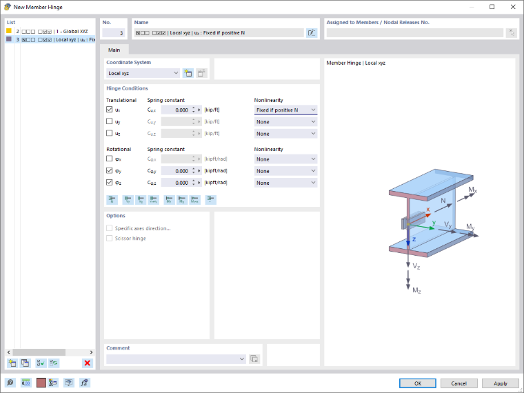 Dialog Box "New Member Hinge"