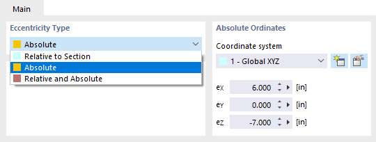 Selecting Eccentricity Type and Defining Absolute Ordinates