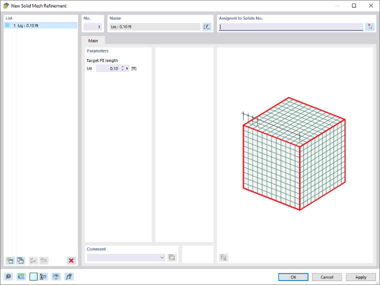 Dialog Box "New Solid Mesh Refinement"
