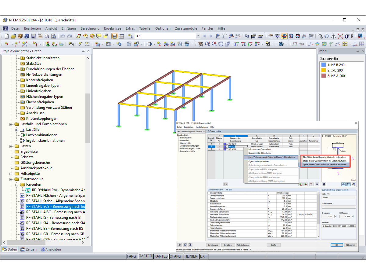 FAQ 005055 | I do not want to design a cross-section in the RF‑/STEEL EC3 add-on module. Can I quickly remove this cross-section from the selection?