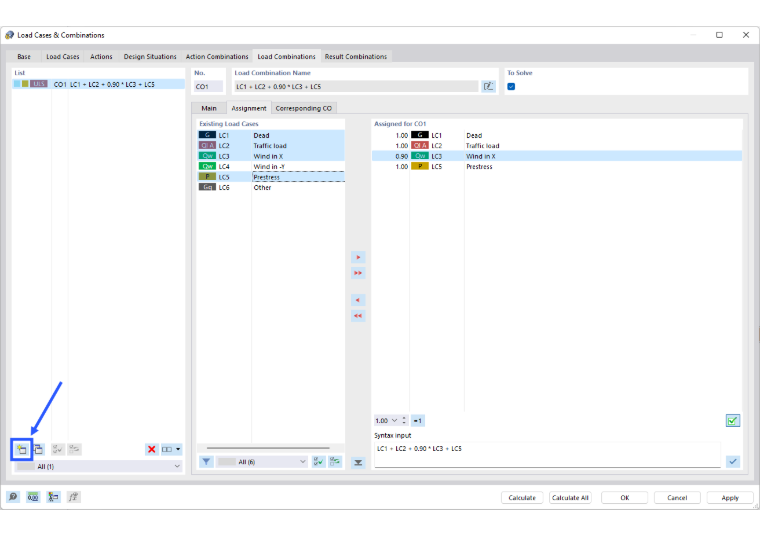 Defining a load combination manually