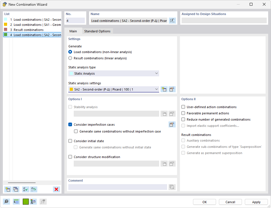 Dialog box 'New Combination Wizard'