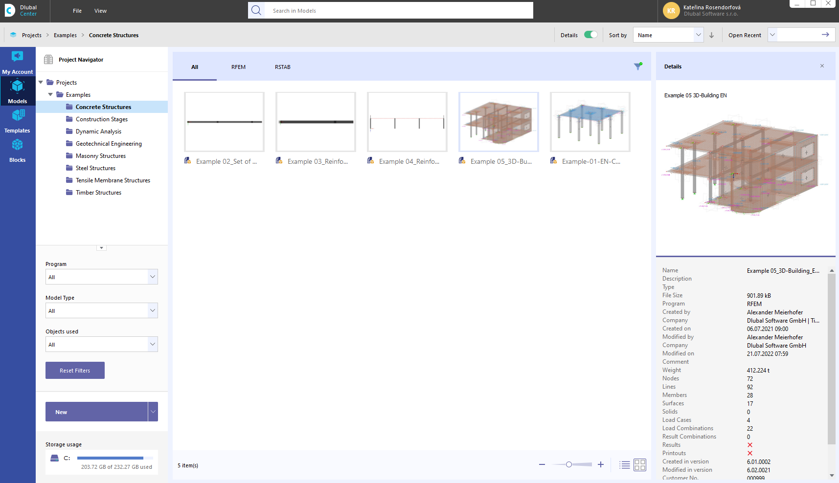 Organizing Models in Dlubal Center