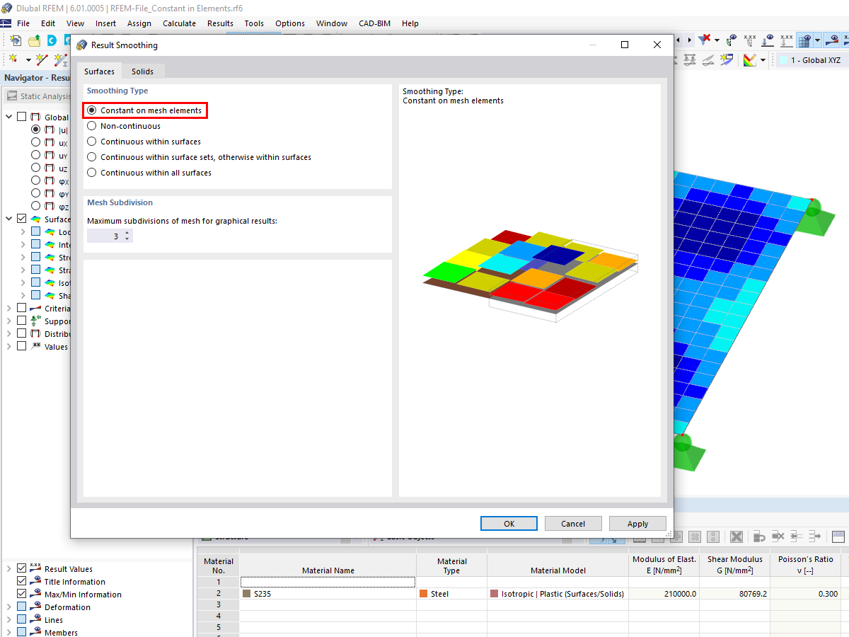 FAQ 005122 | Where in RFEM 6 can I set the stresses within the elements to be displayed constantly?