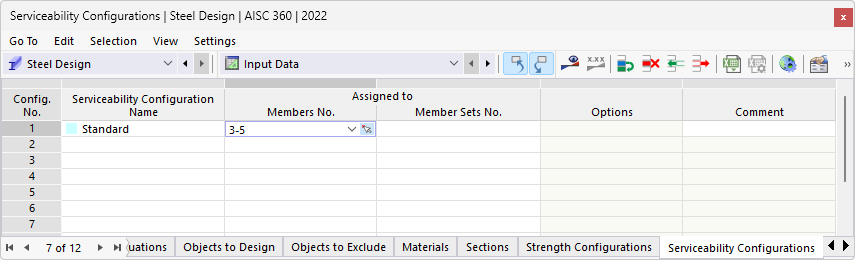 Assigning Serviceability Configuration to Selected Members