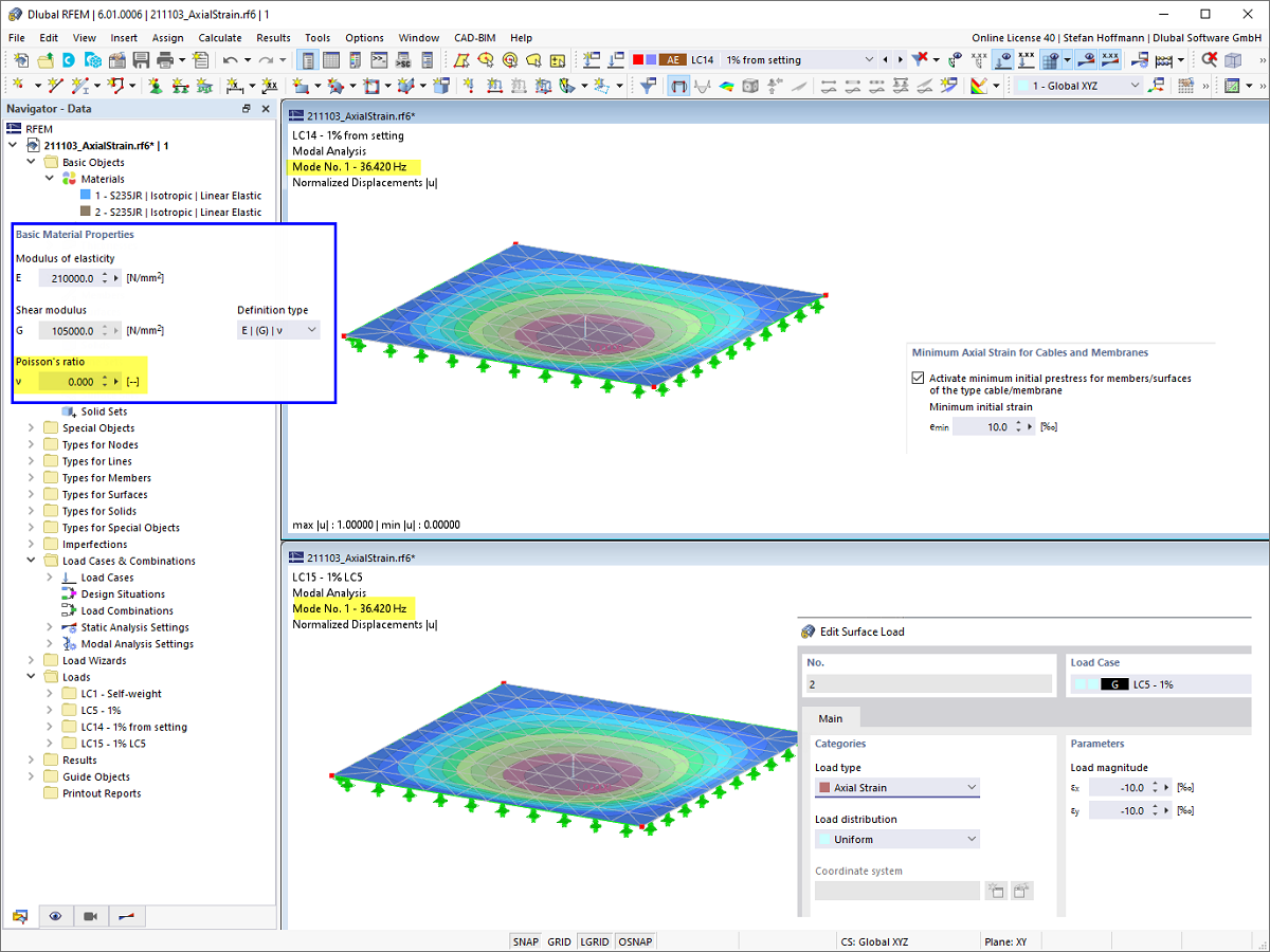 FAQ 005126 | Why do the results in a modal analysis differ between the initial prestress and the surface load?