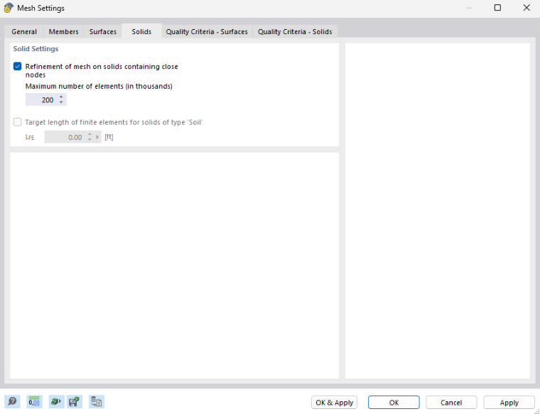 Dialog Box "Mesh Settings", Tab "Solids"