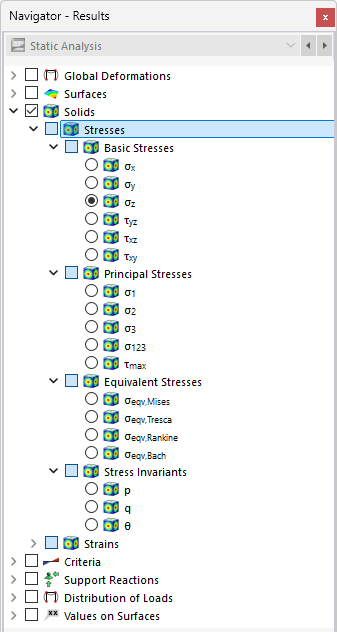 Selecting Solid Stresses in Navigator