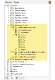 Display options of Aluminum Design in Navigator – Display