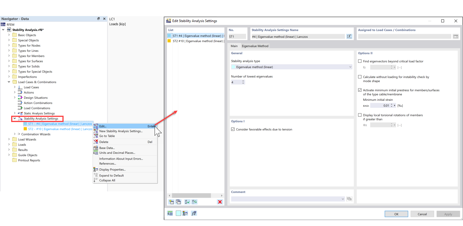 FAQ 005140 | How do I perform stability analysis to view the critical load factor in RFEM 6?