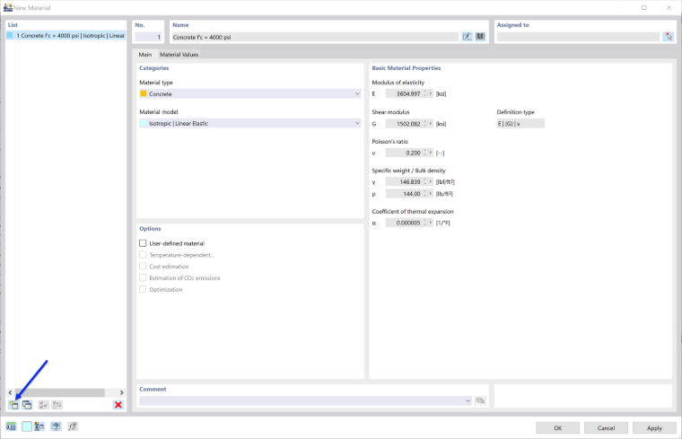 'New Material' Dialog Box