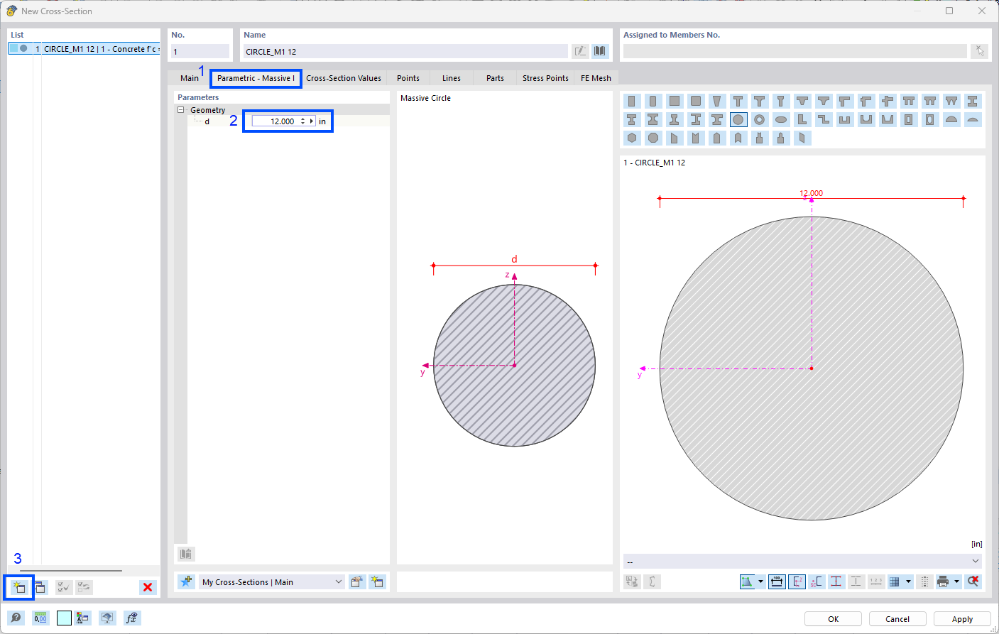 Defining a parametric cross-section