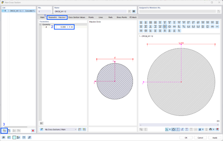 Defining a parametric cross-section