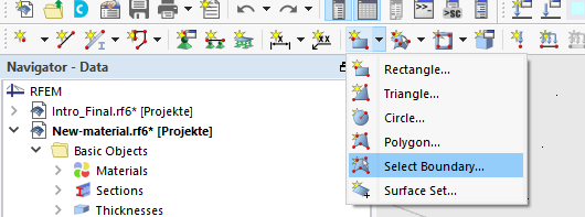 List of surface shapes with 'Select Boundary' button