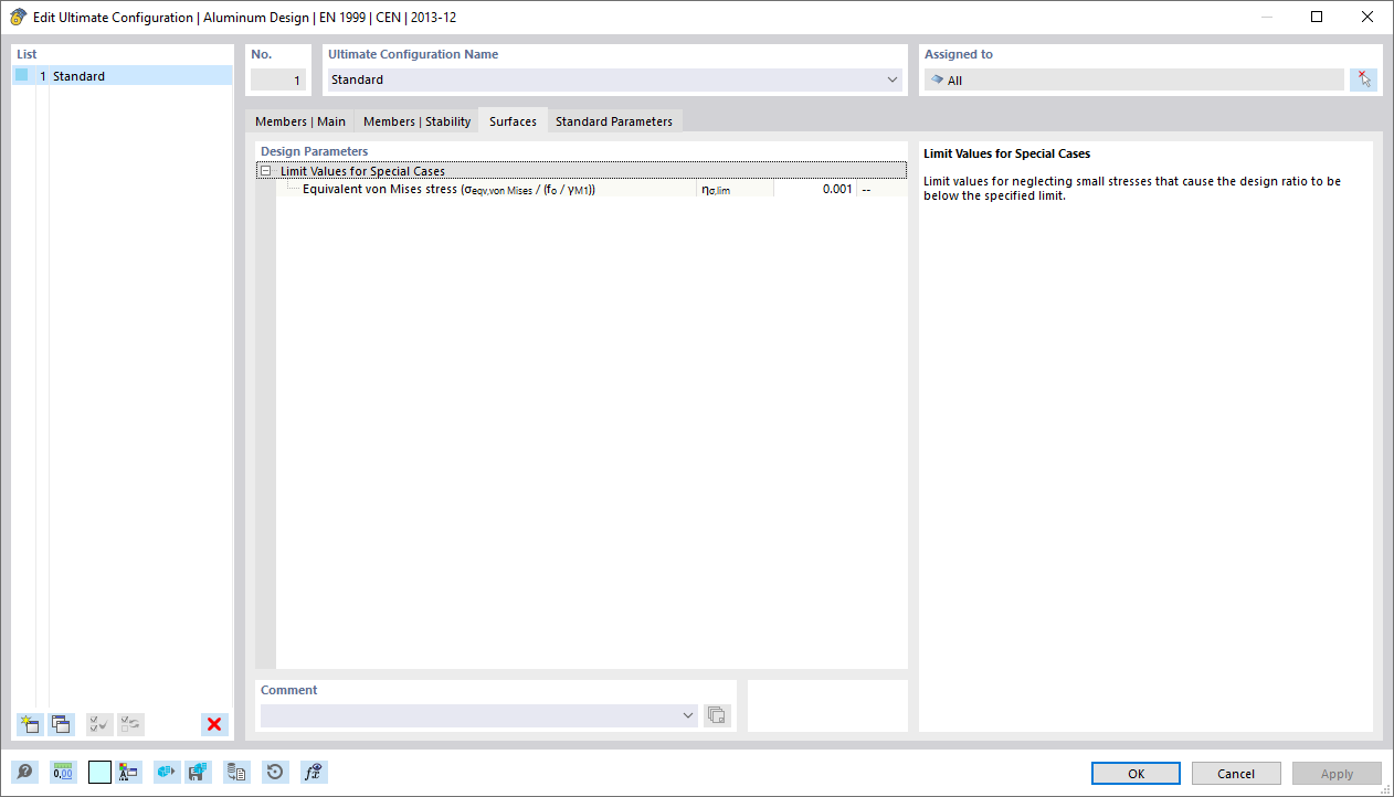 Dialog Box "Edit Ultimate Configuration", Tab "Standard Parameters"
