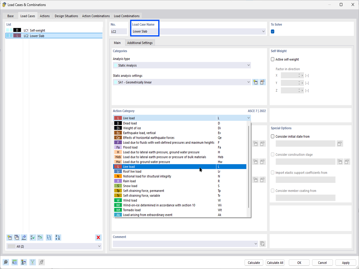 LC2 – Lower Slab – Action Category "Live Load"