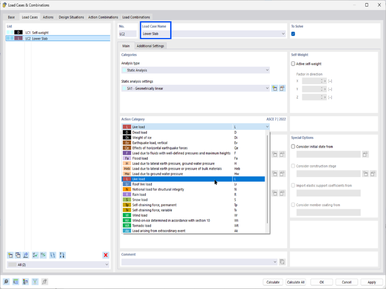 LC2 – Lower Slab – Action Category "Live Load"