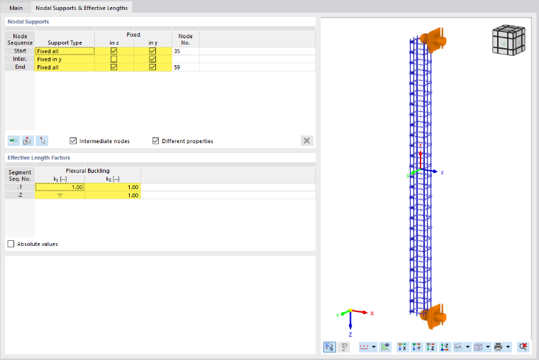 Specifying Effective Length Factors by Segment