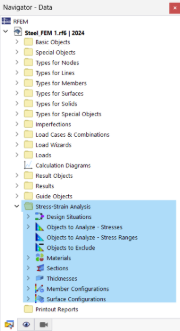 Category "Stress-Strain Analysis" in Navigator – Data