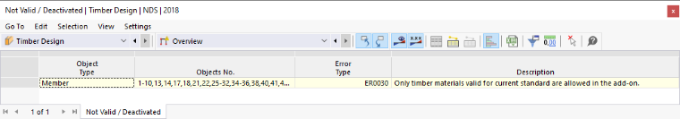 Result Table Not Valid/Deactivated in Timber Design